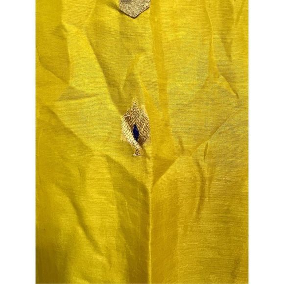 BIBA Women's Short Sleeve Round Neck Long Dress Yellow Blue Sari India Size 36 - Picture 3 of 10